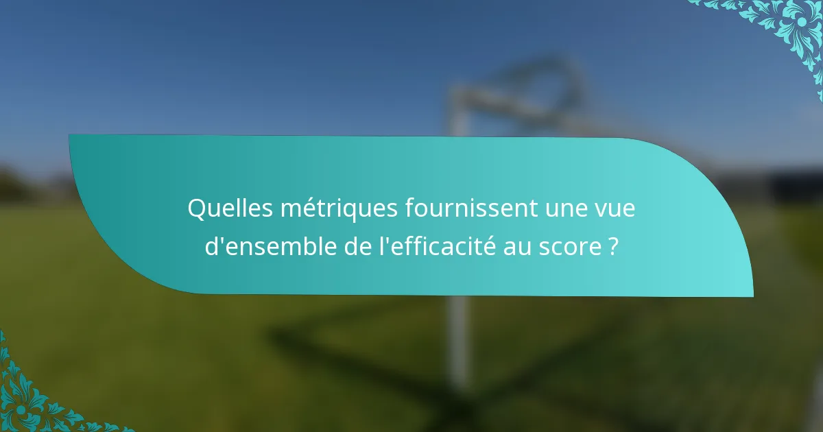 Quelles métriques fournissent une vue d'ensemble de l'efficacité au score ?